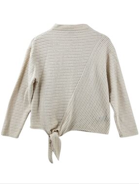 Textured Mock Neck Cream Sweater Women's Size Large Tie Front